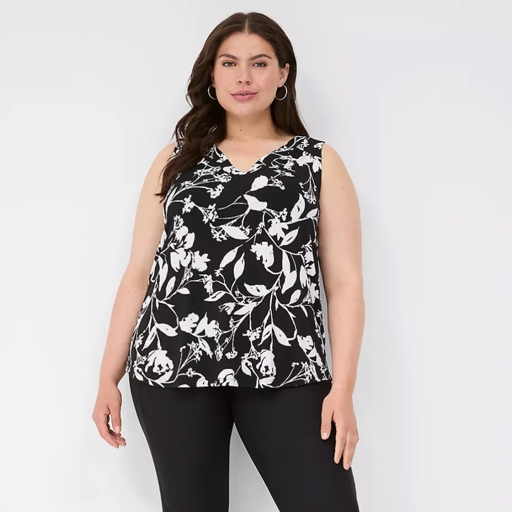 NWT Lane Bryant Sleeveless V-Neck Top Black Floral